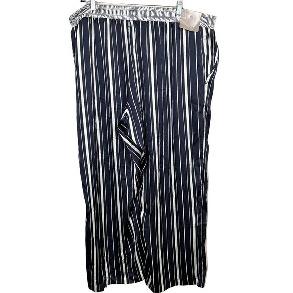 H and M Pants Womens Plus Size 24 Satin Wide Leg High Rise Blue Striped Casual - Picture 7 of 12